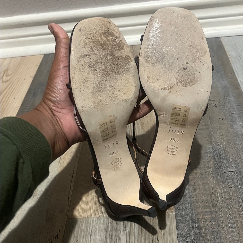 Joie brown Croc-Embossed Leather Slingback Sandals size 8.5 (38 1/2) kitten heel - Picture 8 of 10